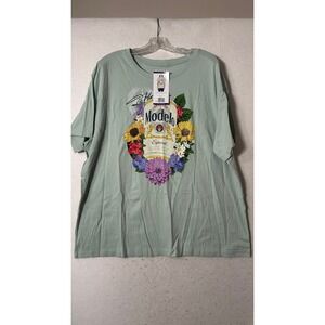Modelo Especial‎ Floral Graphic Tee Womens XXL Green Cotton Beer T-Shirt NWT
